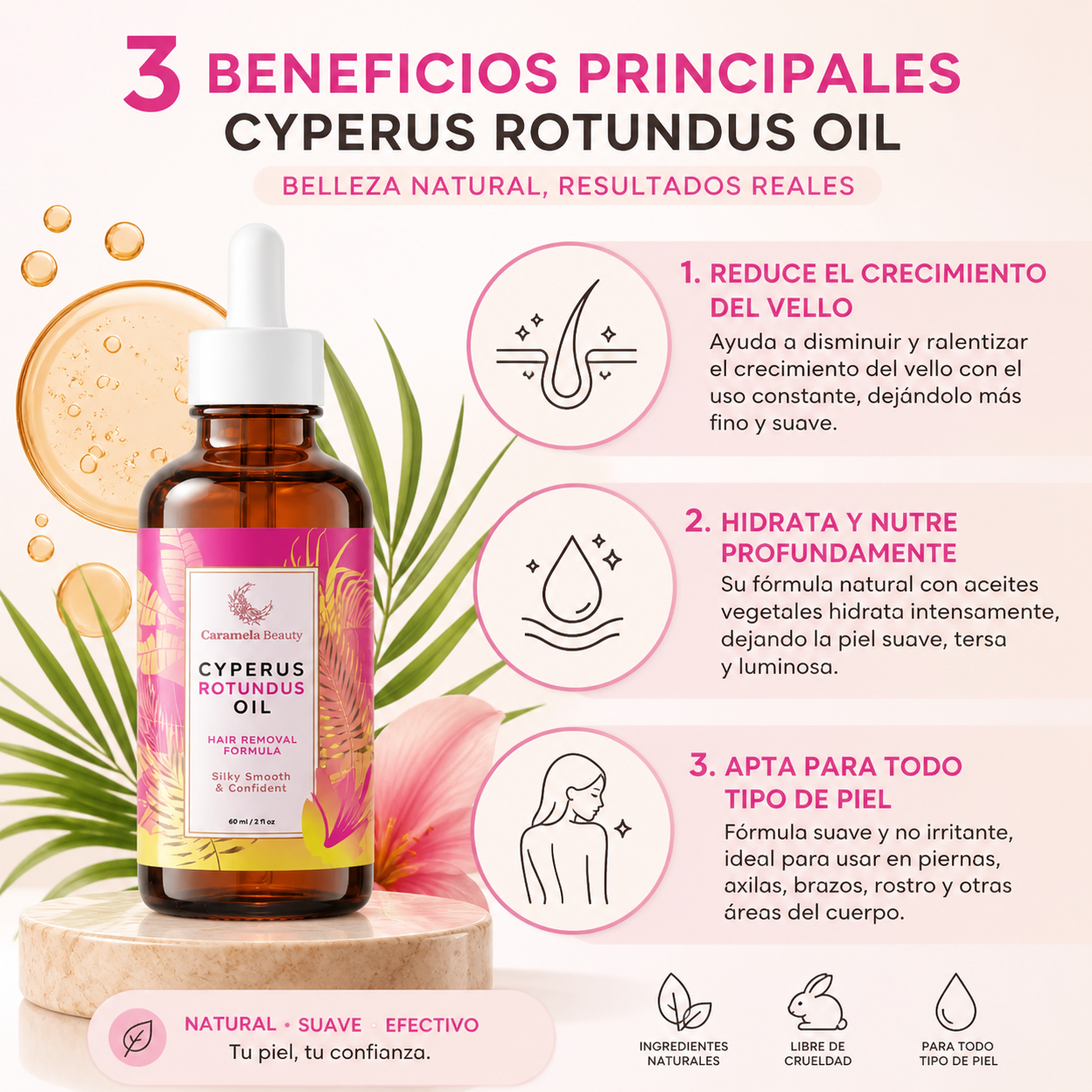Cyperus Rotundus Oil: Reduce vello y suaviza la piel